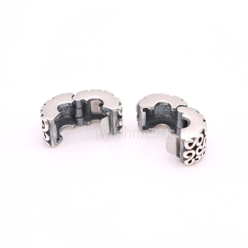 Two Authentic PANDORA Silver Swirls Clips Charms - 790338 - Picture 6 of 11
